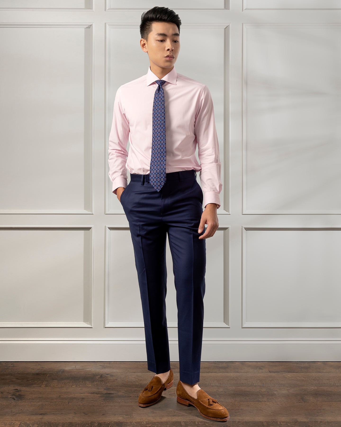 Pink Shirt with Navy Blue Elbow Patches for Men – El Capote